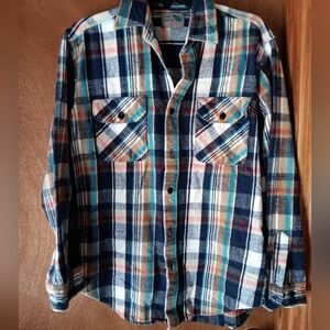 Pine Grove Classic Plaid Flannel Shirt in Navy, White & Tan